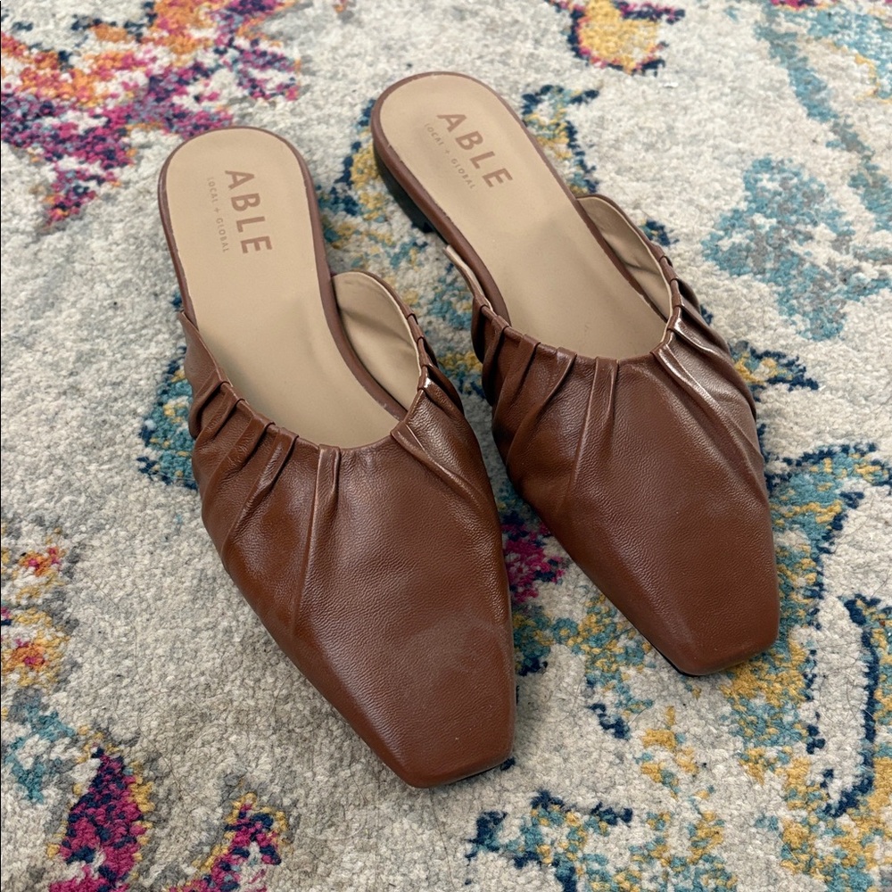 Able Margaret Leather Mules in Coffee Napa